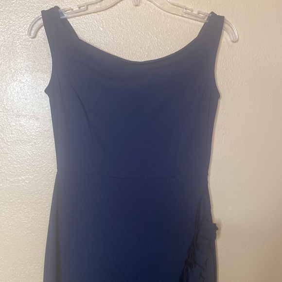 Navy long dress with ruffled split. - Picture 3 of 7